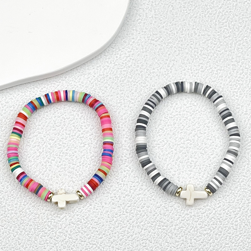 Cross-Border New Foreign Trade Hot Cross Polymer Bracelet Bohemian Style String Elastic Line Polymer Bracelet Lovers Jewelry Manufacturers Direct Sales Application Scenario