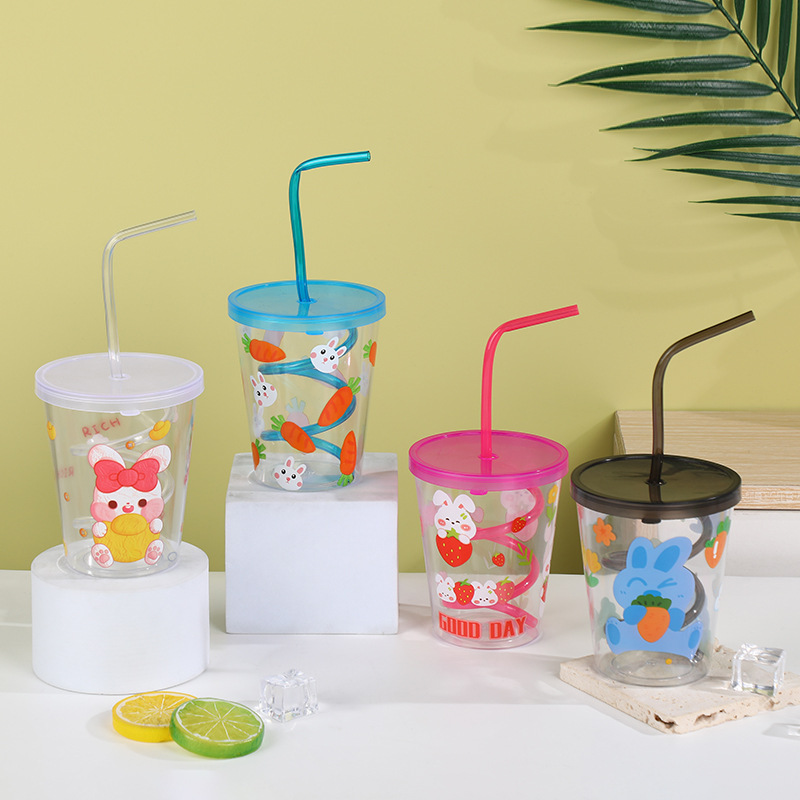 Cartoon Animal Children Sippy Cup High Appearance Level Student Drink Plastic Cup Pp Sippy Drink Cup Light Up Water Cup details Picture