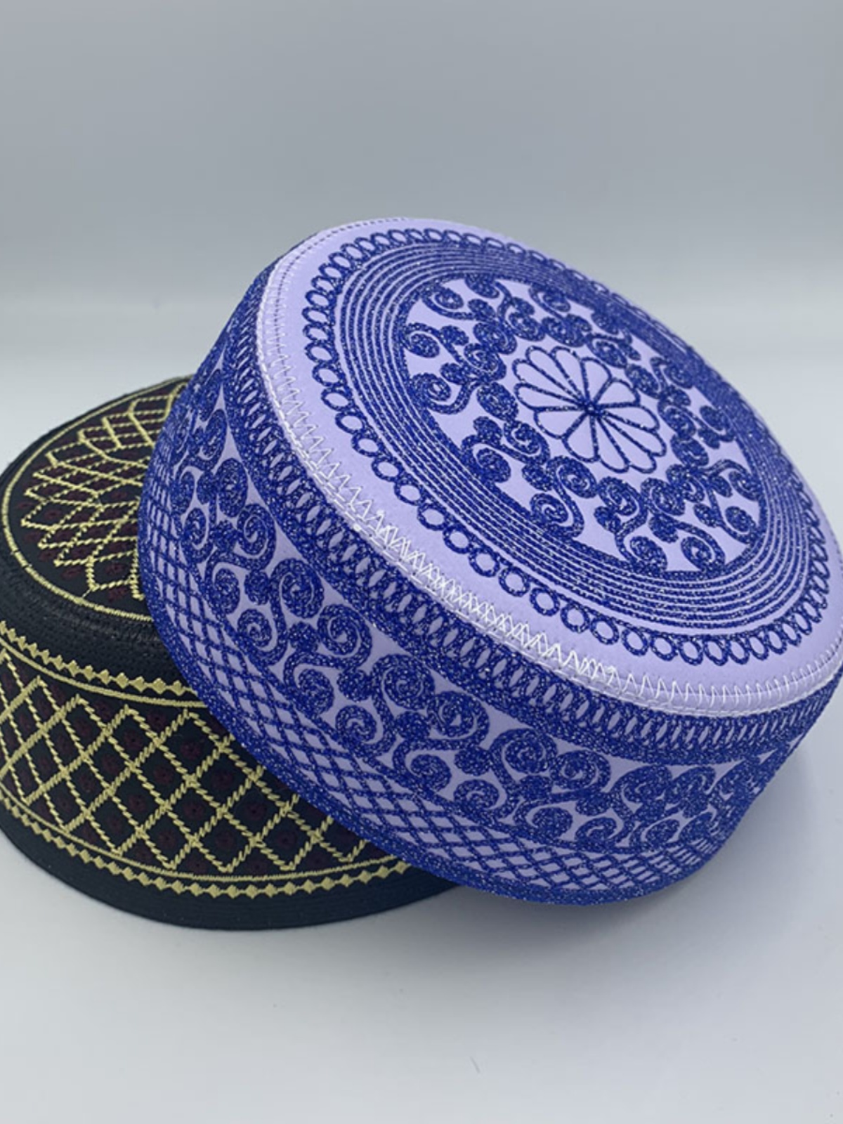 Men's prayer hat, men's Hui northwest light hat, Hui round-edged flat-topped embroidered men's hat, ethnic style small hat Item Picture