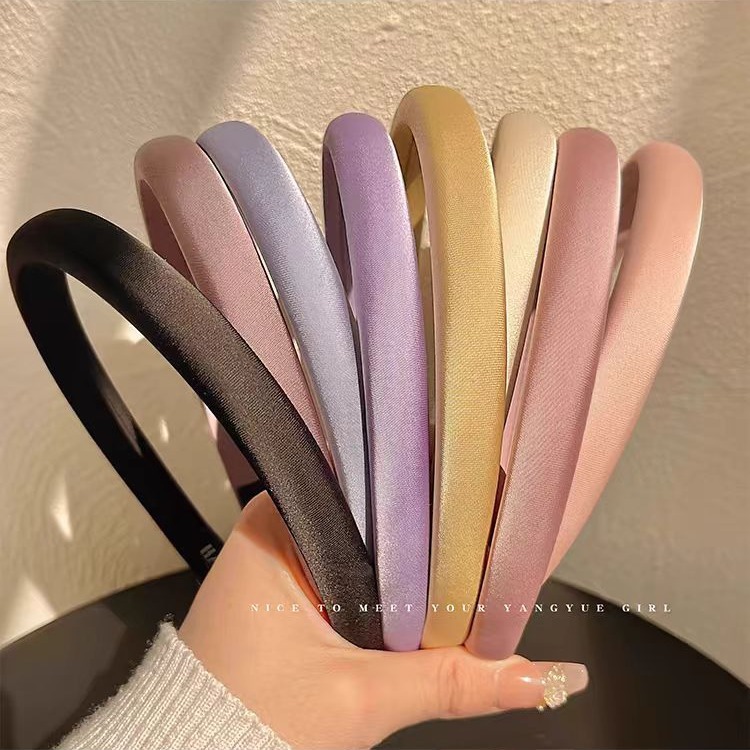 Spring and summer new solid-color glossy hair band, women's high head pressure hair band, simple and elegant hair tie, anti-slip hair clip headwear Specification image