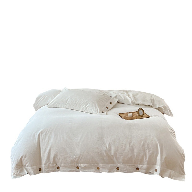 Solid color simple bedspread washed cotton four-piece set, soft and breathable bed sheet and quilt cover, student dormitory bedding three-piece set Item Picture