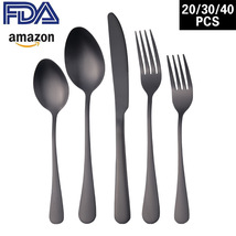 亚马逊跨境1010不锈钢餐具套装 镀钛哑光黑西餐牛排刀叉勺五组件