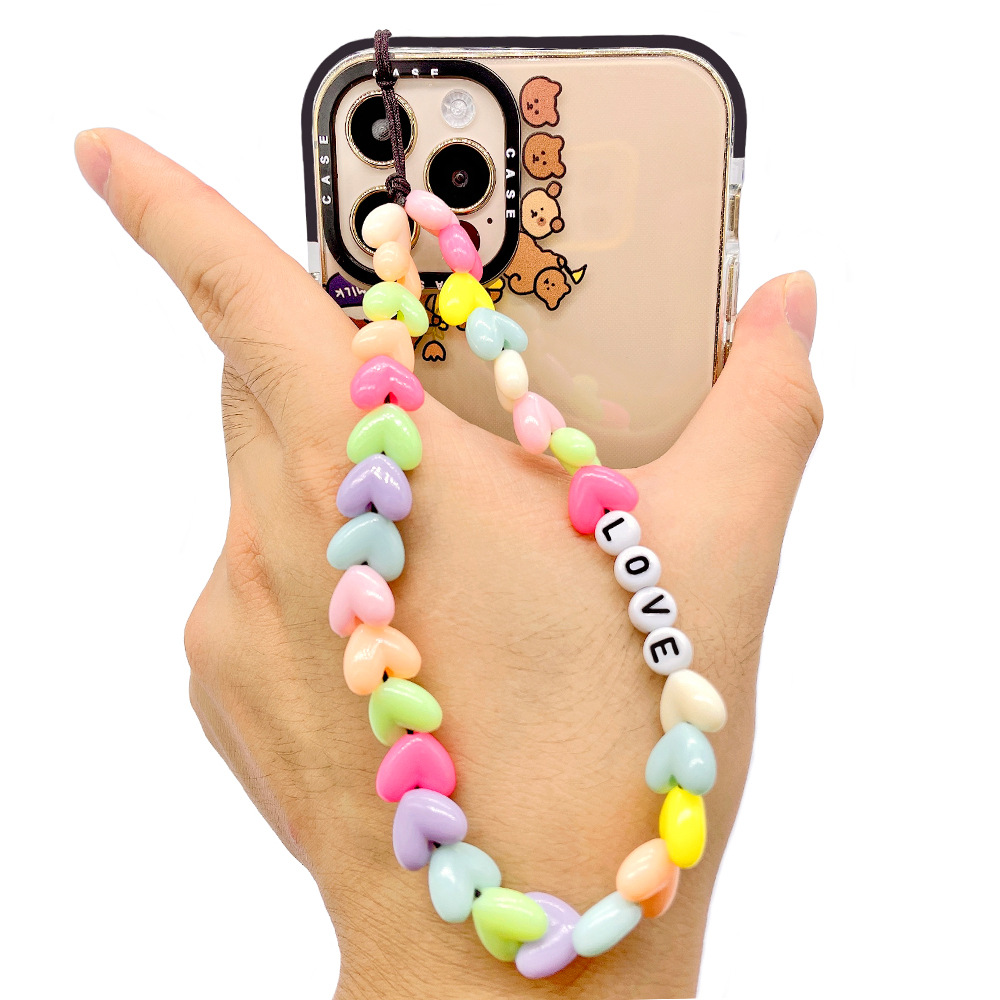 European and American long neck-hanging cartoon letter mobile phone chain, acrylic bead neck-hanging mobile phone chain, mobile phone pendant rope Item Picture