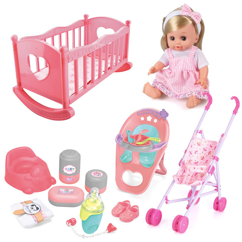 跨境热供儿童趣味14寸搪胶娃娃三合一套装 带12声仿真搪胶娃娃