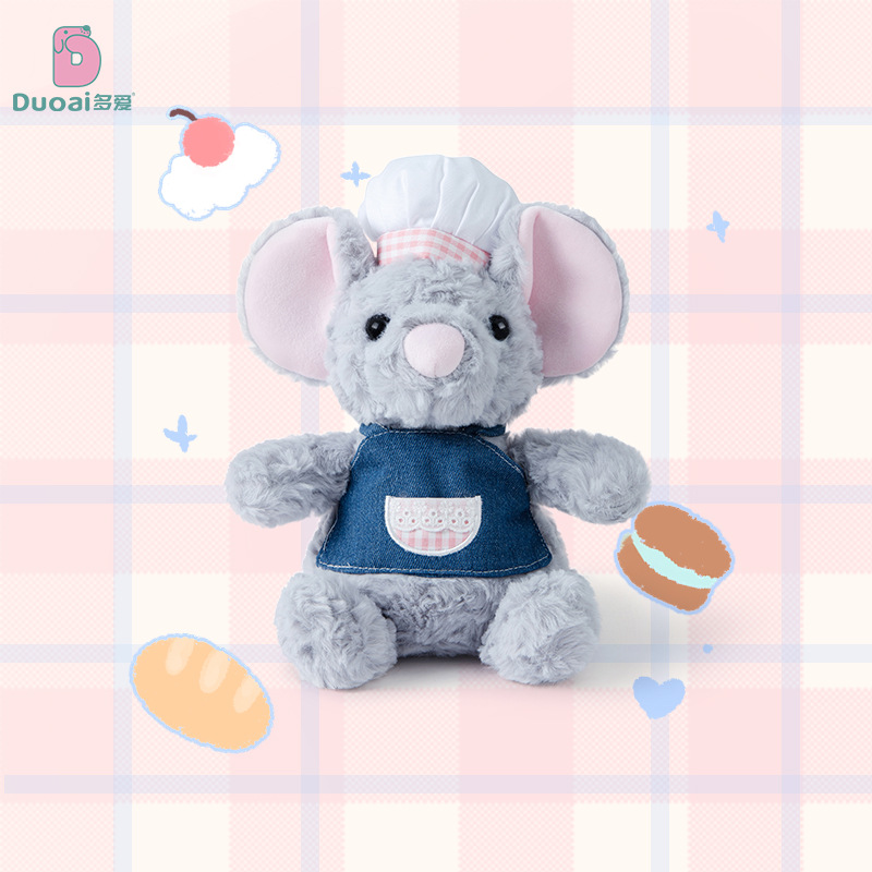 "Duoai Genuine cute Cooking Mouse plush doll, creative cartoon bib, little mouse lullaby toy, birthday gift. Specification image