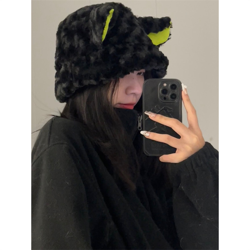 Dark Lamb Hat Autumn/Winter Plush Cute Fisherman Hat Warm Basin Hat Animal Bucket Hat Autistic Plain Hat Woman Specification drawing