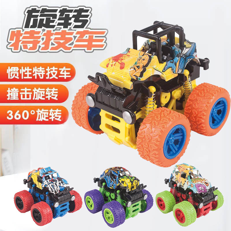 Children's four-wheel drive inertial off-road vehicle, boy simulation off-road rolling big foot vehicle with stunt model, anti-drop toy
