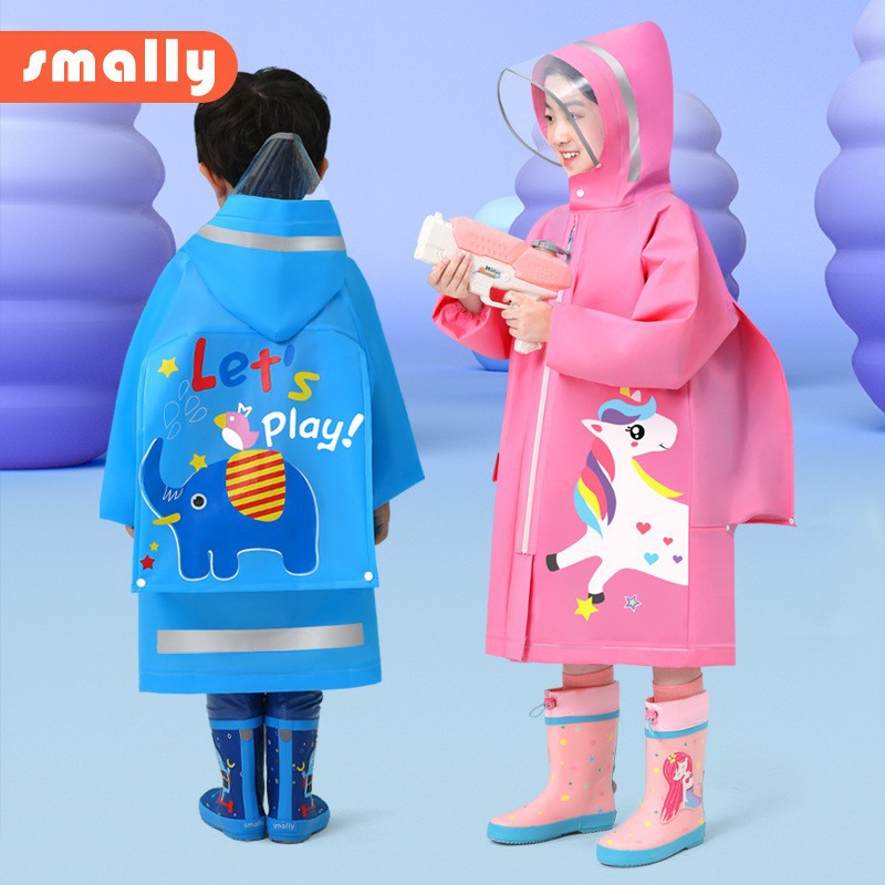 Smally 卡通儿童雨衣EVA拉链式小学生带书包位防水幼儿园全身雨披