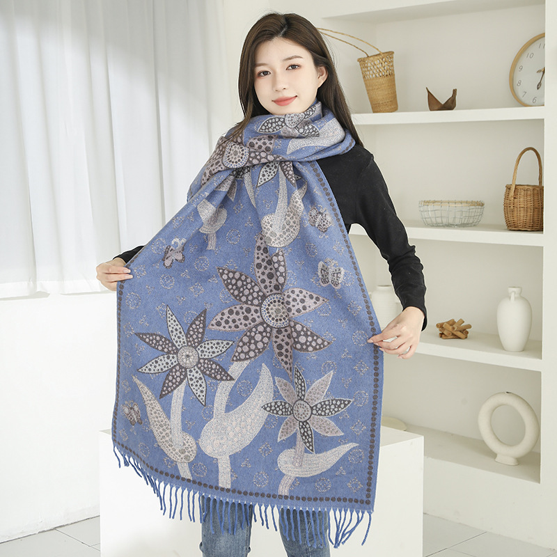 Jacquard Scarf Women Winter Thickened Warm National Wind Shawls Senior Sense 2024 New Imitation Cashmere Scarf Wholesale