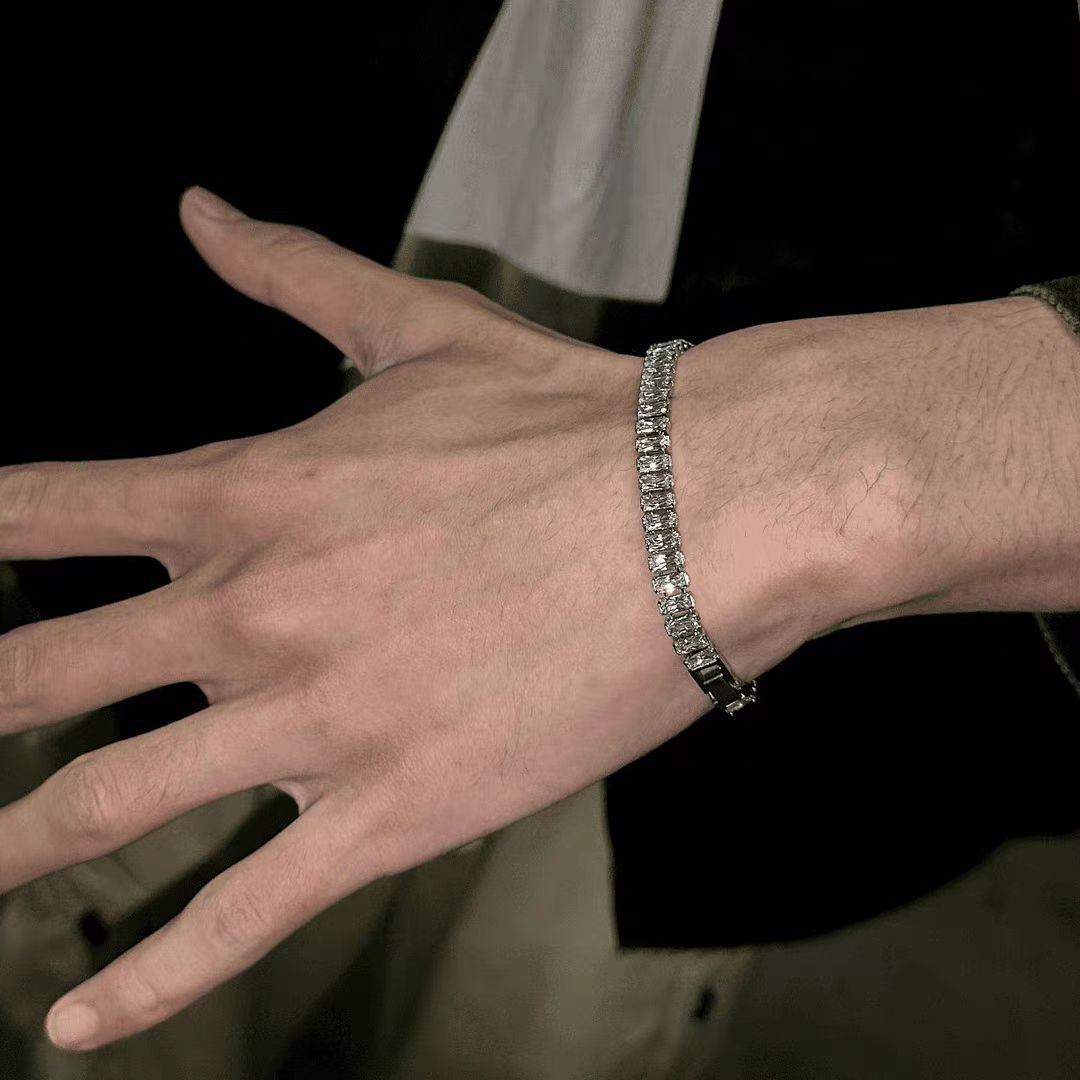 亚马逊爆款钛钢锆石手链男欧美跨境不锈钢男士网球手链女饰品批发详情4