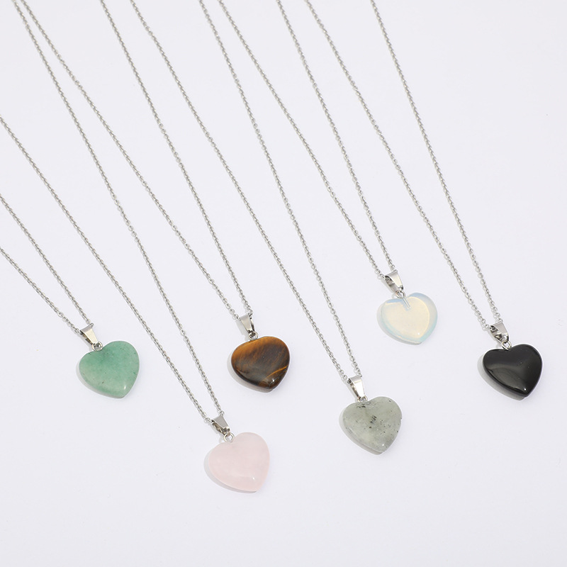 Ins Wind Glow-In-The-Dark Pendant Heart Bohemian Natural Stone Necklace European And American Style Retro Titanium Steel Chain Collar Female Specification drawing