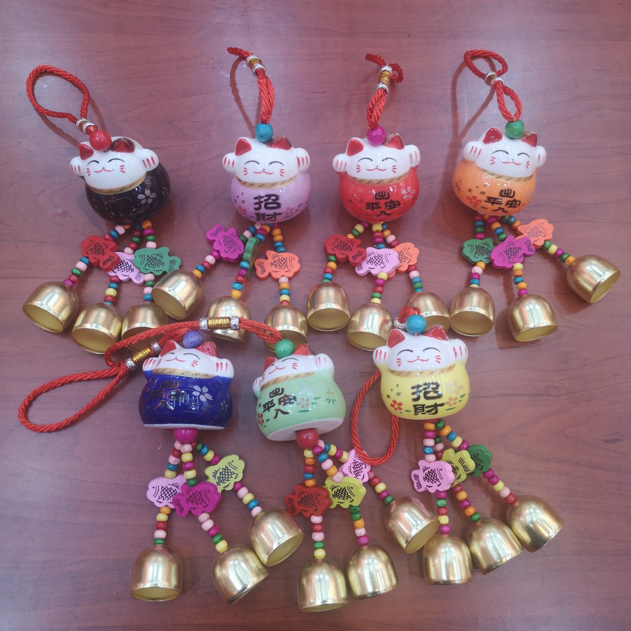 Ceramic Fortune Cat Bell Wind Chime Pendant Gift Gift Decorative Car Pendant Gift Creative Gift