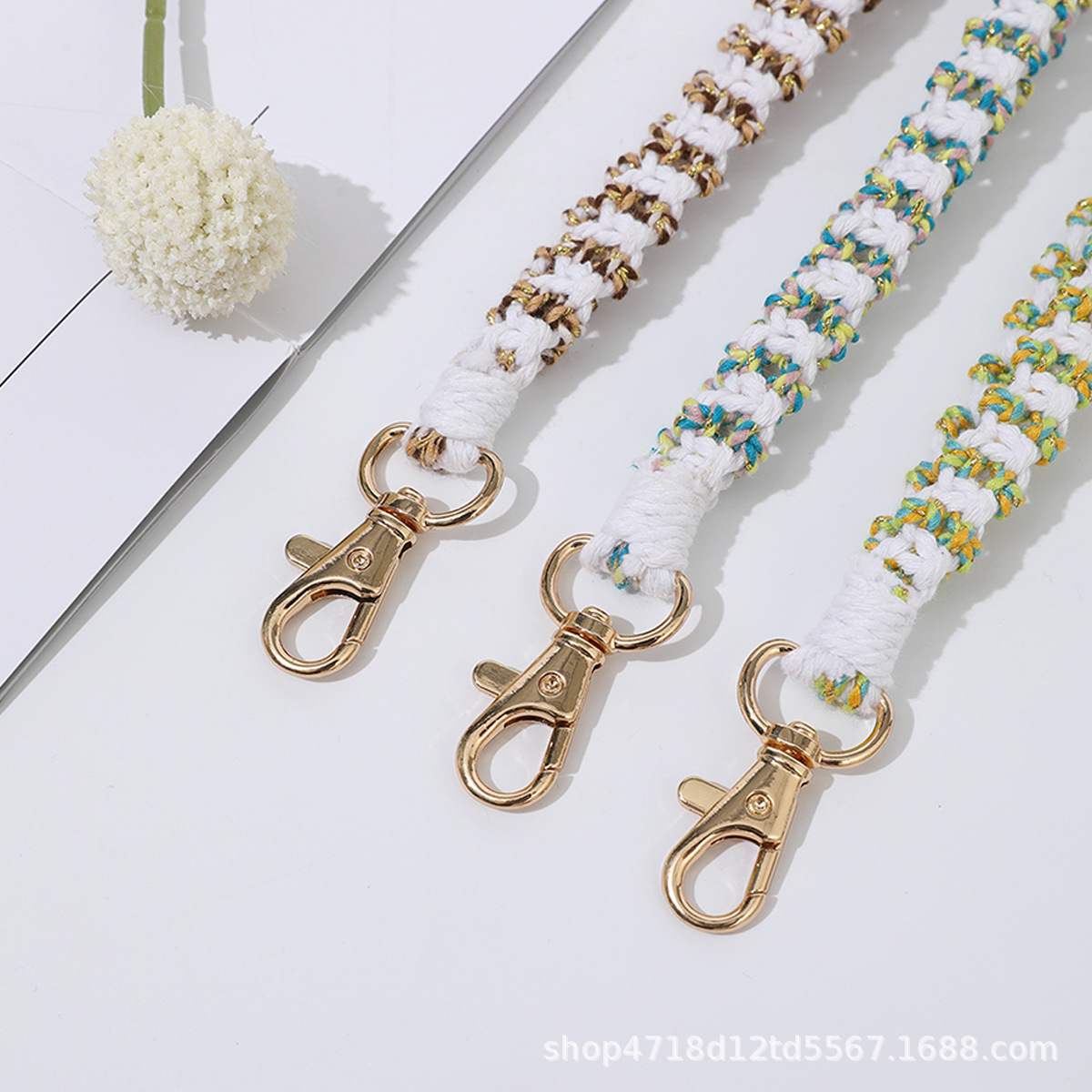 Wholesale of Bohemian colored cotton thread twist hand-woven anti-loss keychains, pendants, bags and decorative pendants details Picture