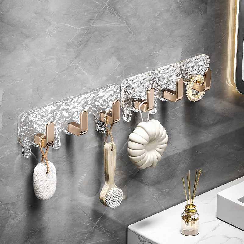 Light luxury glacier pattern row hooks, no need for drilling, row strong adhesion, bathroom row hooks, stick hooks without marks, debris hooks Specification image
