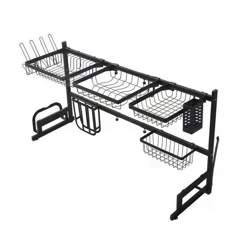 Retractable kitchen sink, black storage rack, stainless steel draining rack, knife rack, dishwashing storage rack Specification image