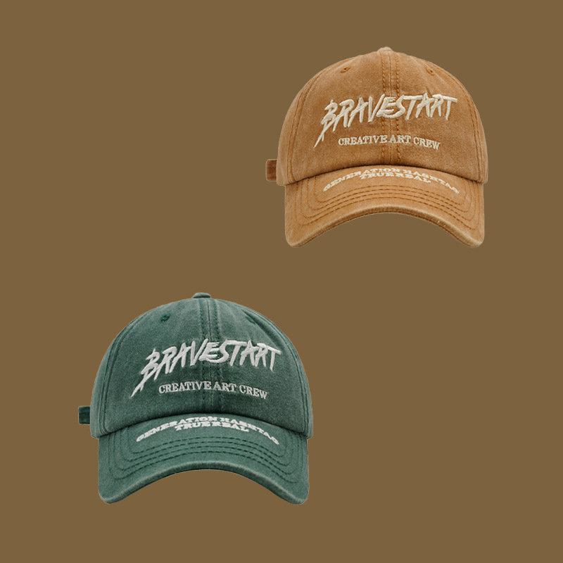 New Korean Version Of Washed Cotton Embroidery Letter All-Matching Cap Female Korean Version Of Tidal Face Small Sunshade Sunscreen Baseball Cap details Picture