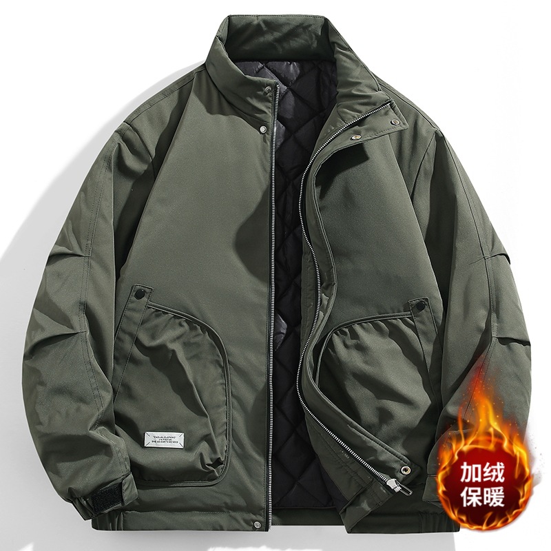M-8XL大码夹棉加厚夹克棉服2024秋冬厚款棉衣跨境爆款立领外套男