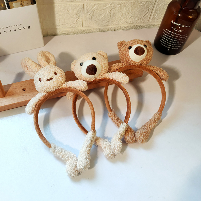 Cute cartoon rabbit doll headband, internet-famous face-washing plush bear headband, hair tie, hair band and headwear