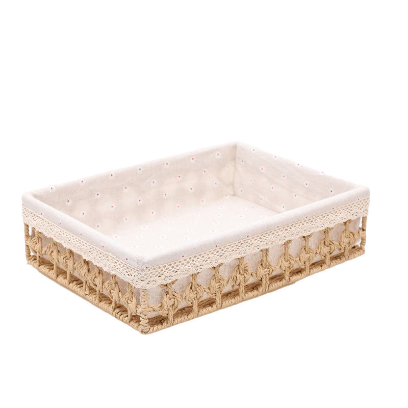 Creative Hand-Made Storage Basket Home Desktop Finishing Rattan Storage Box Cloth Storage Square Straw Storage Basket Item Picture