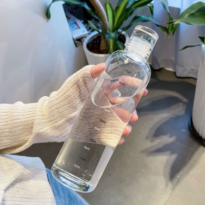 The same high-appearance-level time scale cup for men and women on Xiaohongshu, transparent plastic cup for car use, leak-proof and simple, popular online water cup