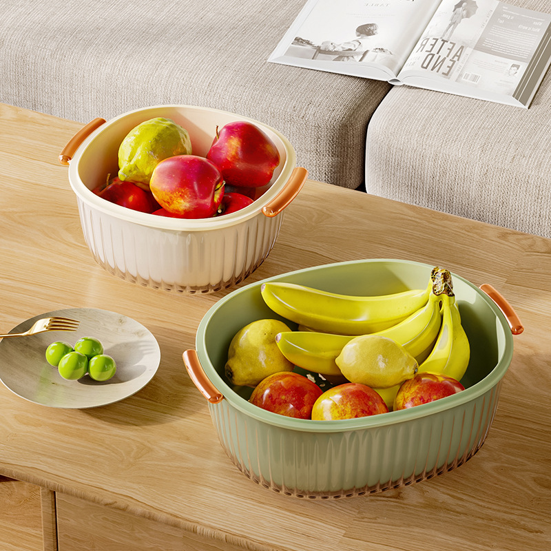 Double vegetable wash basin drain basket Kitchen household plastic fruit tray living room water filter basket panning basket 01201-290 full figure