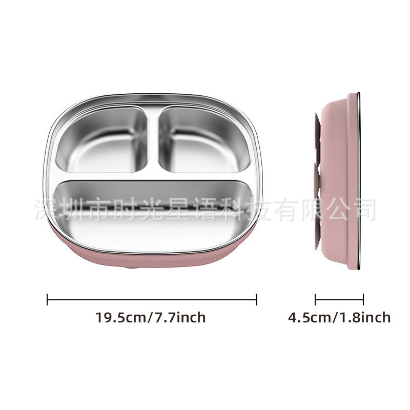 Cross-border small-sized square children's dinner plate, stainless steel silicone tableware with high suction cup, anti-drop, food-grade material Item Picture