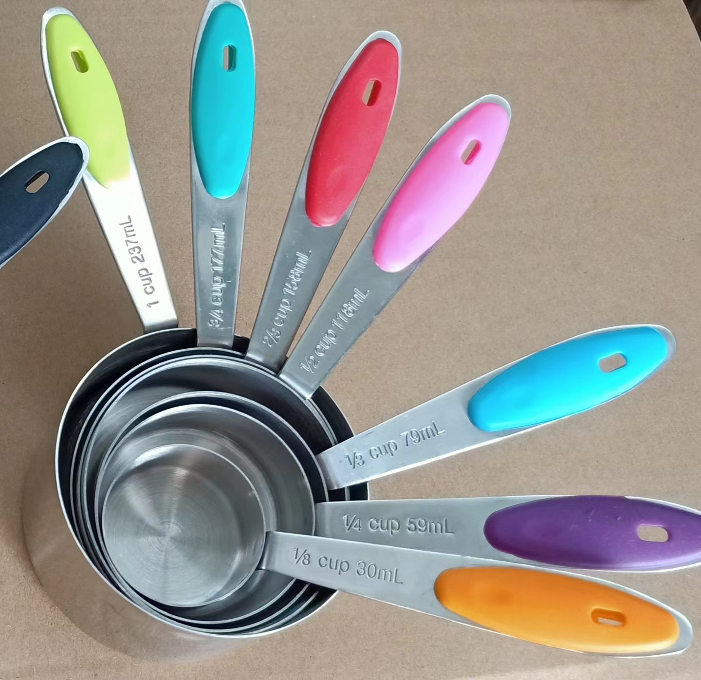304 Stock 10 Sets Measuring Cup Measuring Spoon Stainless Steel With Graduated Silicone Handle Manufacturers Direct Supply Measuring Cup Set Specification drawing