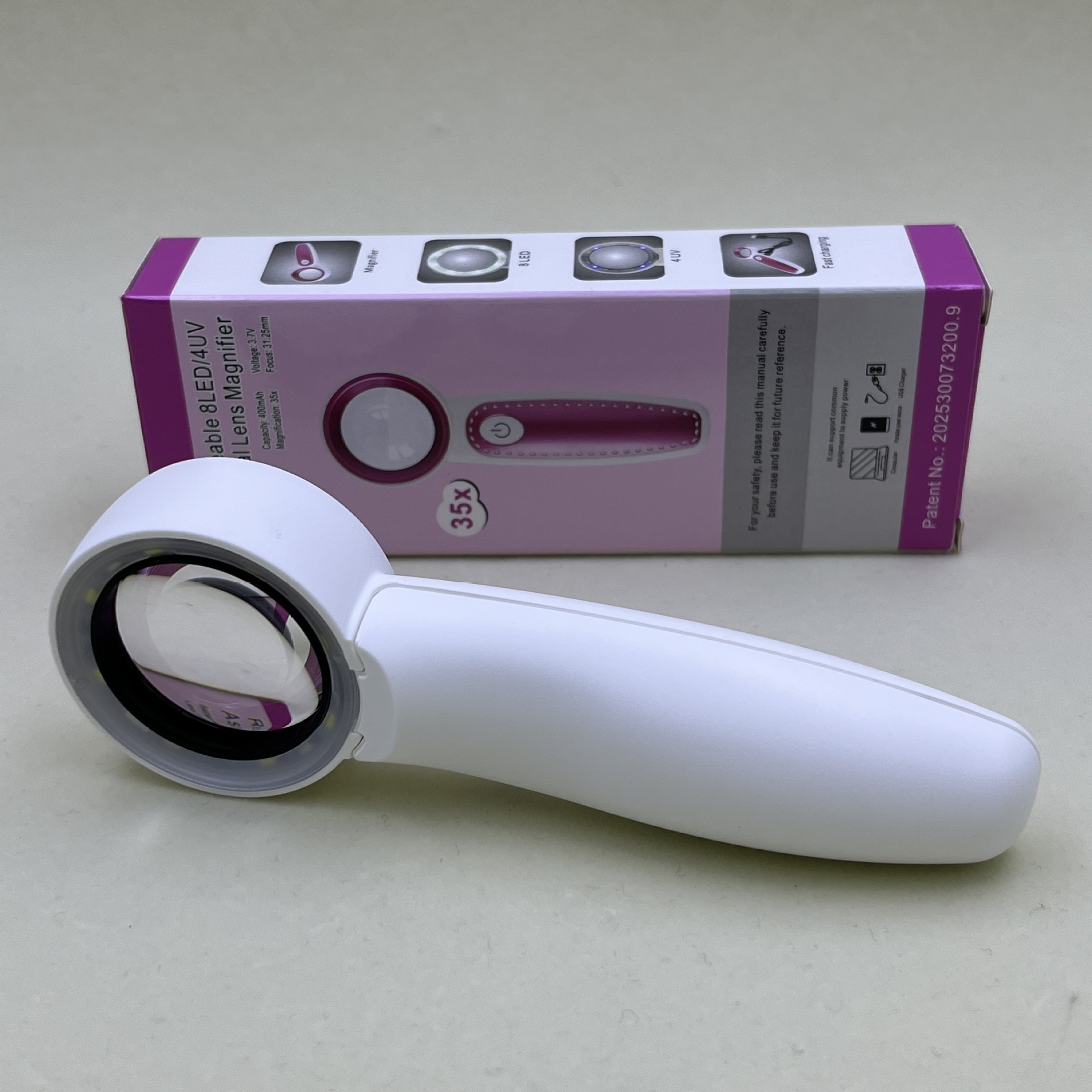 New Amazon bestseller handheld high-definition rechargeable magnifying glass with LED light, UV light, reading glasses and magnifying glass Specification image
