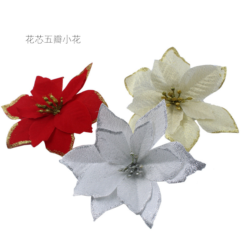 2020 Christmas Gold Powder Edge Simulation Flower Christmas Flower Wreath Accessories Simulation Flower Christmas Tree Decoration Wholesale Item Picture