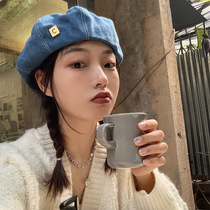 Small Things Home 2022 spring/summer denim beret female Japanese teenagers casual octagonal dome hat