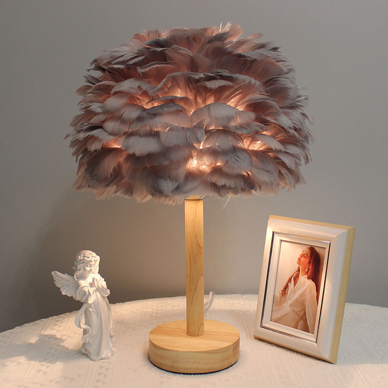 Feather table lamp, bedside lamp in the bedroom, Nordic Instagram girlish atmosphere, Internet celebrity, warm touch, romantic decoration diy Application Scenario