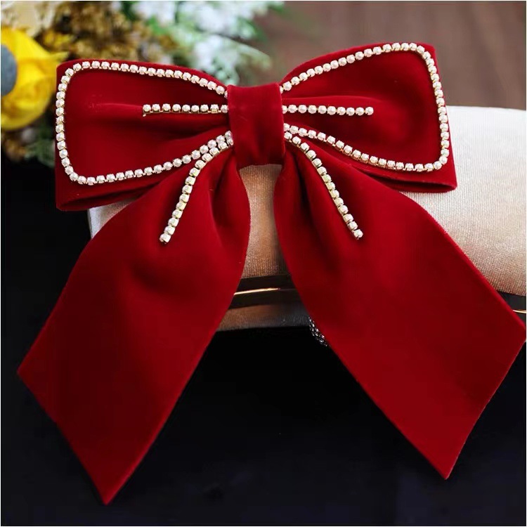 New Vintage Toasting Headwear Bridal Red Premium Velvet Bow Hairpin Net Red Hair Accessories Application Scenario