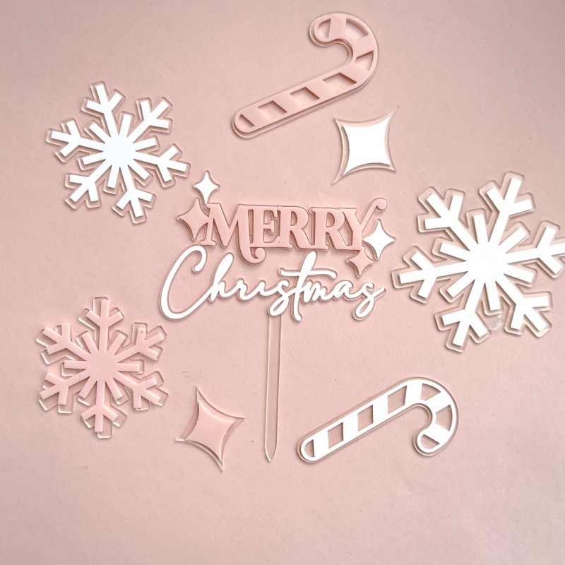 Cross Border Ins Wind Christmas Decoration Acrylic Snow Cane Cake Plugin Hohoho Christmas Party Supplies Application Scenario
