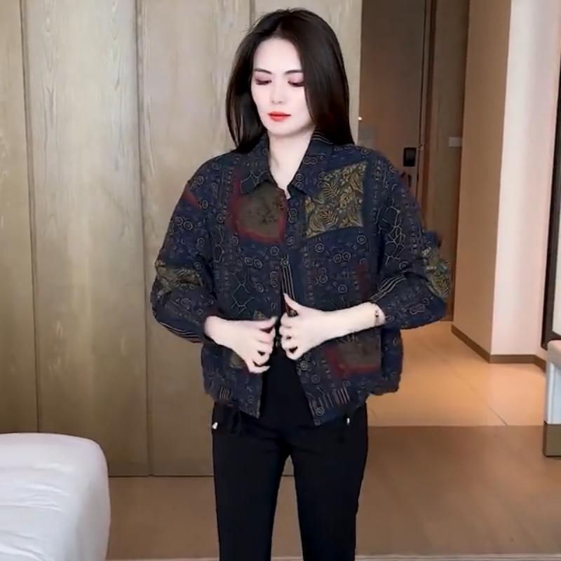 时尚休闲短外套女士春秋新款百搭长袖衬衫宽松时髦中老年开衫上衣详情图3