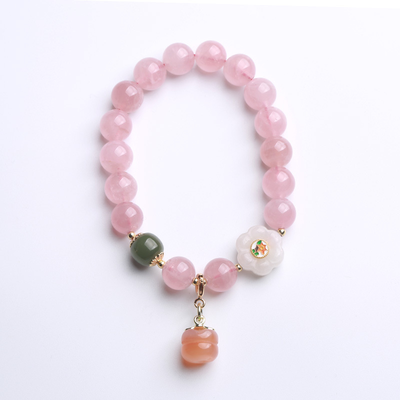 Madagascar rose quartz persimmon pendant bracelet and Tian Tian jade flower persimmon wishing you all the best bracelet for a girl to give to her best friend Item Picture