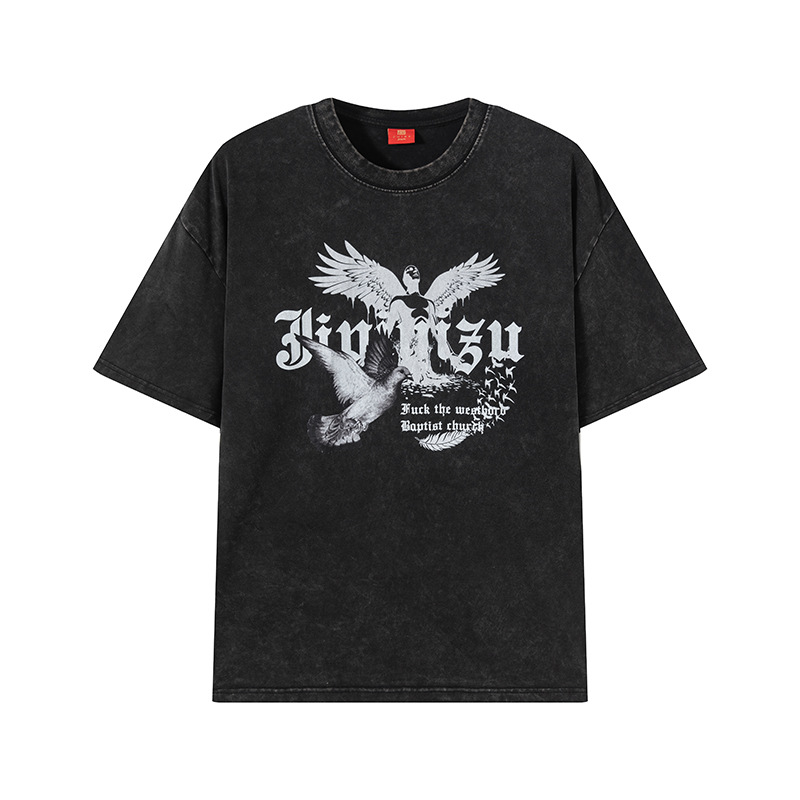 Men's short-sleeved summer 2025 new trendy brand loose, large-sized pure cotton half-sleeved and five-quarter sleeve top details Picture