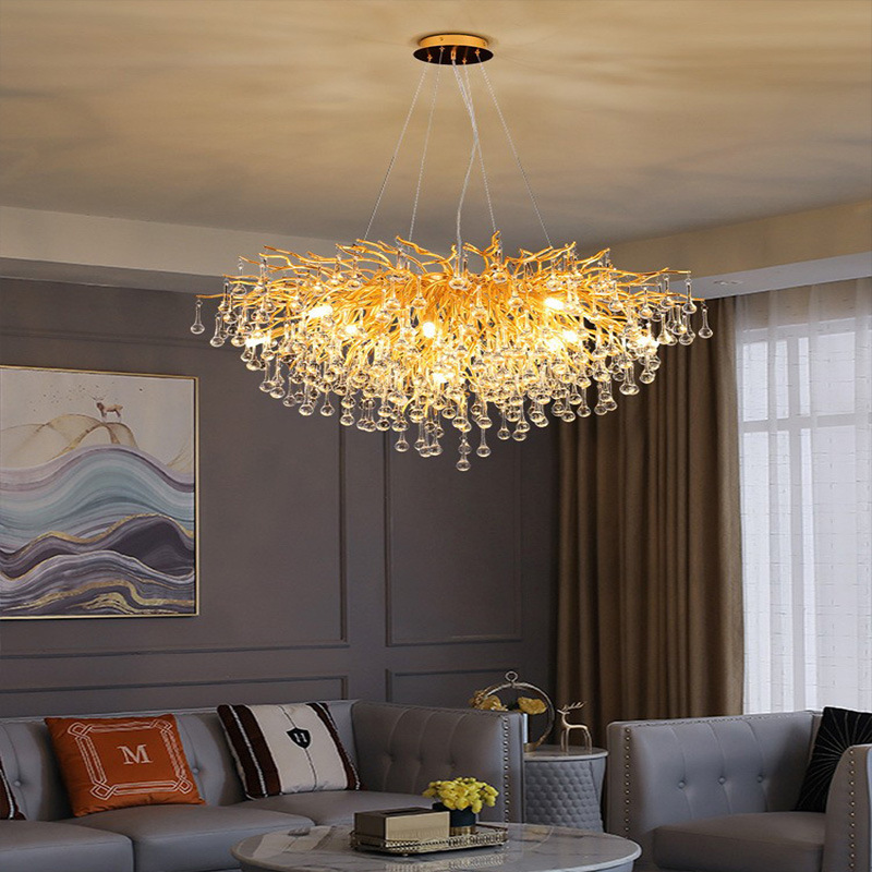 Post-Modern Golden Glass Chandelier Light Luxury Simple Aluminum Lighting Villa Restaurant Living Room Light Hotel Project Lighting Specification drawing