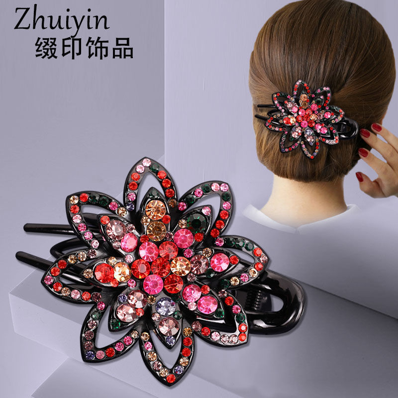 Wholesale of popular large-sized hair clips, water diamonds at the back of women's heads, high-end duckbill clips, cross-border hair curlers, and retro mom grippers