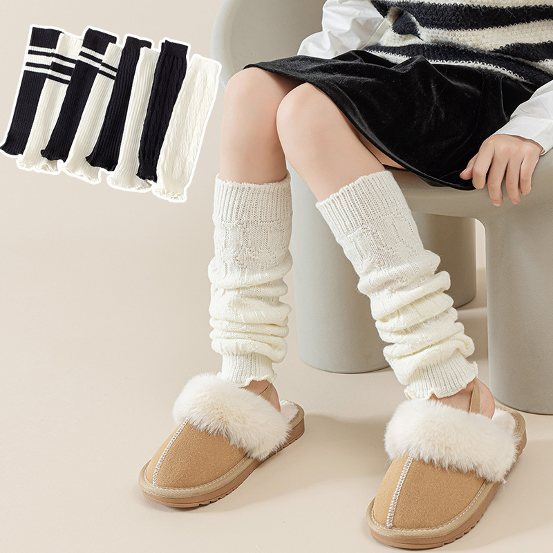 儿童袜套秋冬白色针织jk袜子长筒小腿袜腿套保暖洛丽塔堆堆袜批发