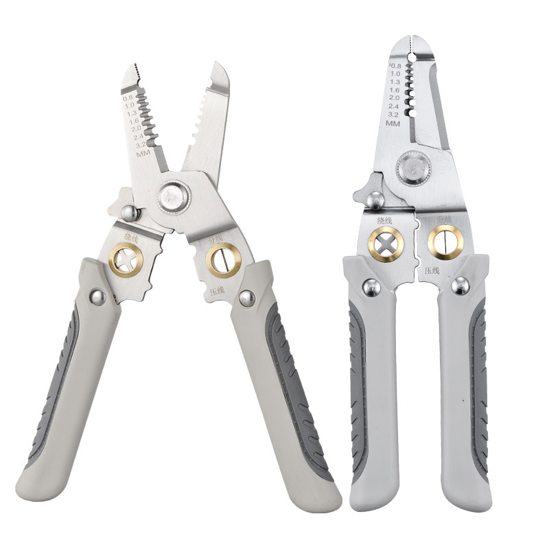Factory direct sales of stainless steel wire strippers, professional electrician's pliers, wire cutting, stripping, splitting and winding pliers Specification image