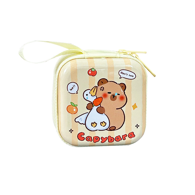 Tinplate coin purse, Capibara mini coin bag, portable earphone case, cute capybara coin key case Item Picture