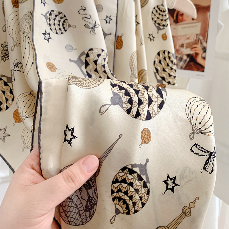 2022 New Full Print Hot Air Balloon Silk 110 Square 100% Mulberry Silk Shawl Scarf Women's Double Print Specification drawing