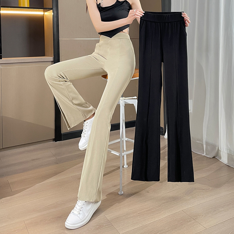 Black slit suit pants, women's summer thin high-waisted straight-leg flared pants, women's slightly flared pants, women's wide-leg pants with a sense of drape Application Scenario