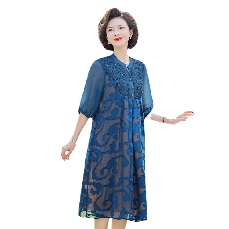 妈妈夏装连衣白底实物图