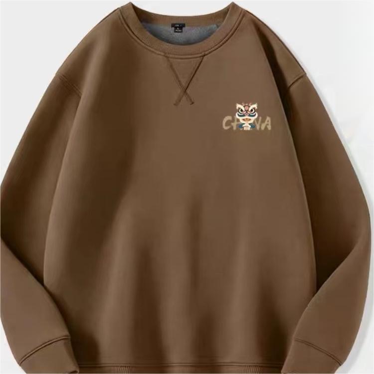 加绒卫衣男秋冬款潮牌加厚圆领宽松上衣复古重磅加厚新款卡通LOGO