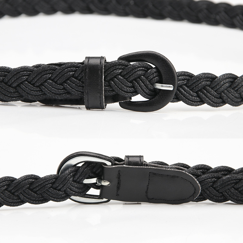 On The New Retro Style Ladies Wax Rope Braided Belt Pu Iron Buckle Fashion Everything Shirt Dress Decorative Belt Specification drawing