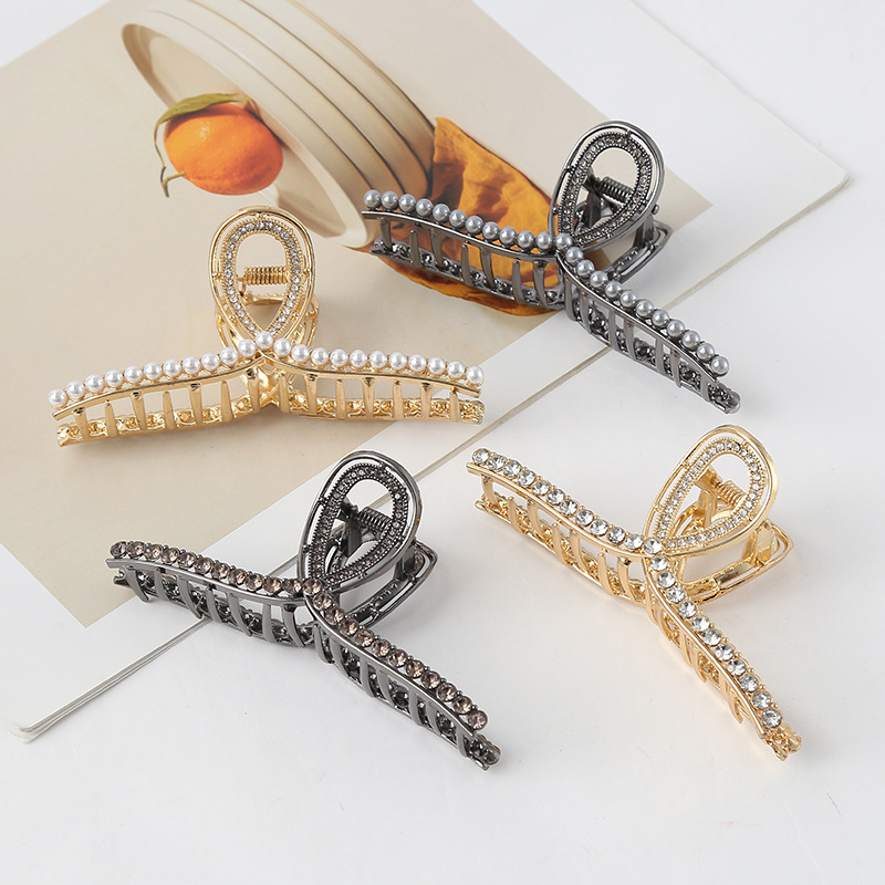 新款ins合金抓夹女大号后脑勺马尾珍珠抓夹女生盘发鲨鱼夹高级感图