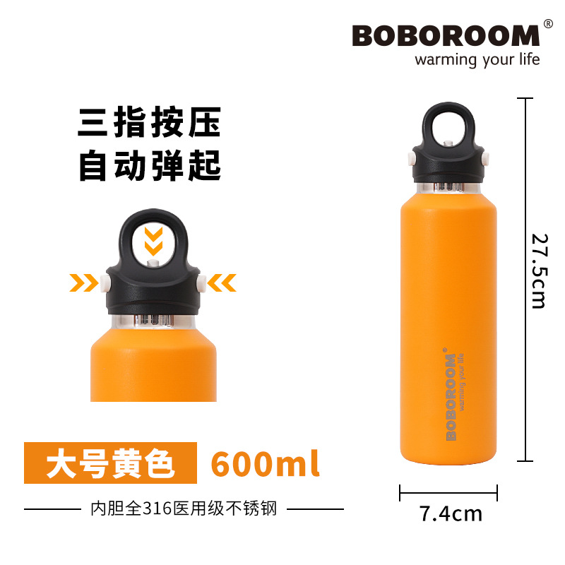 BOBOROOM threaded insulated cup, 316 stainless steel large-capacity water cup, student coffee cup, portable details Picture