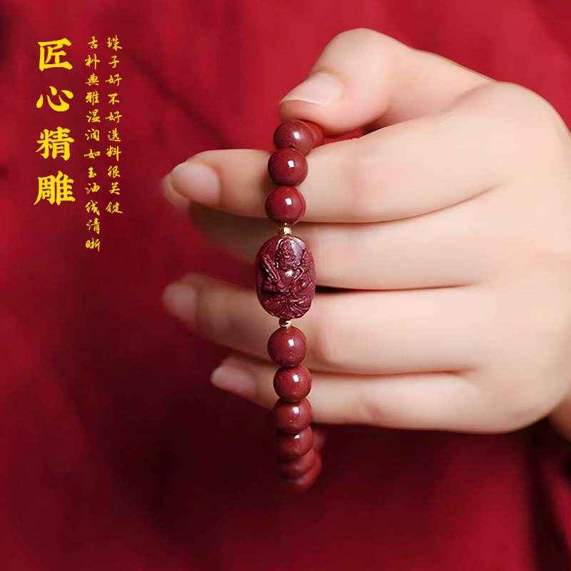 Cinnabar bracelets for men and women, zodiac Buddha bracelets with eight guardian deities, are selling well in scenic spots and temples during the Year of the Dragon Item Picture