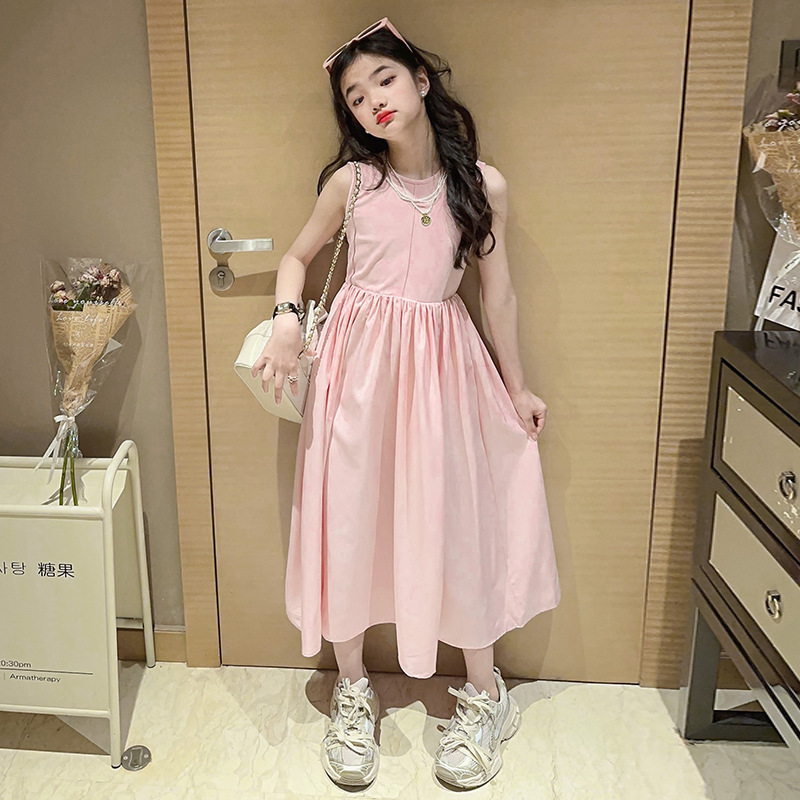 Summer French vest dress for girls 2024 New style Children's stylish and cute princess dress, long dress for big kids details Picture